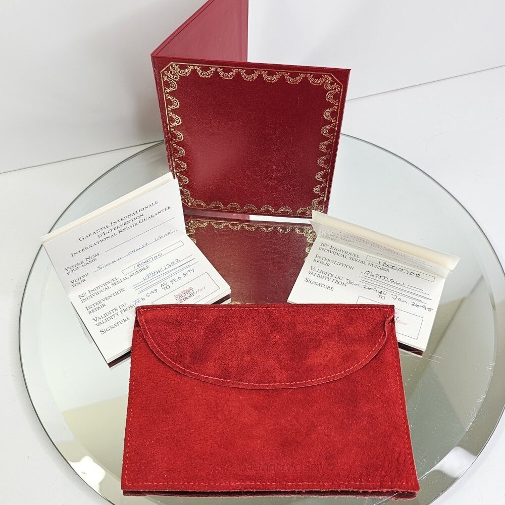 Cartier Original Vintage Red Suede 6x4" Watch Pouch, 2 Service Booklets, Sleeve